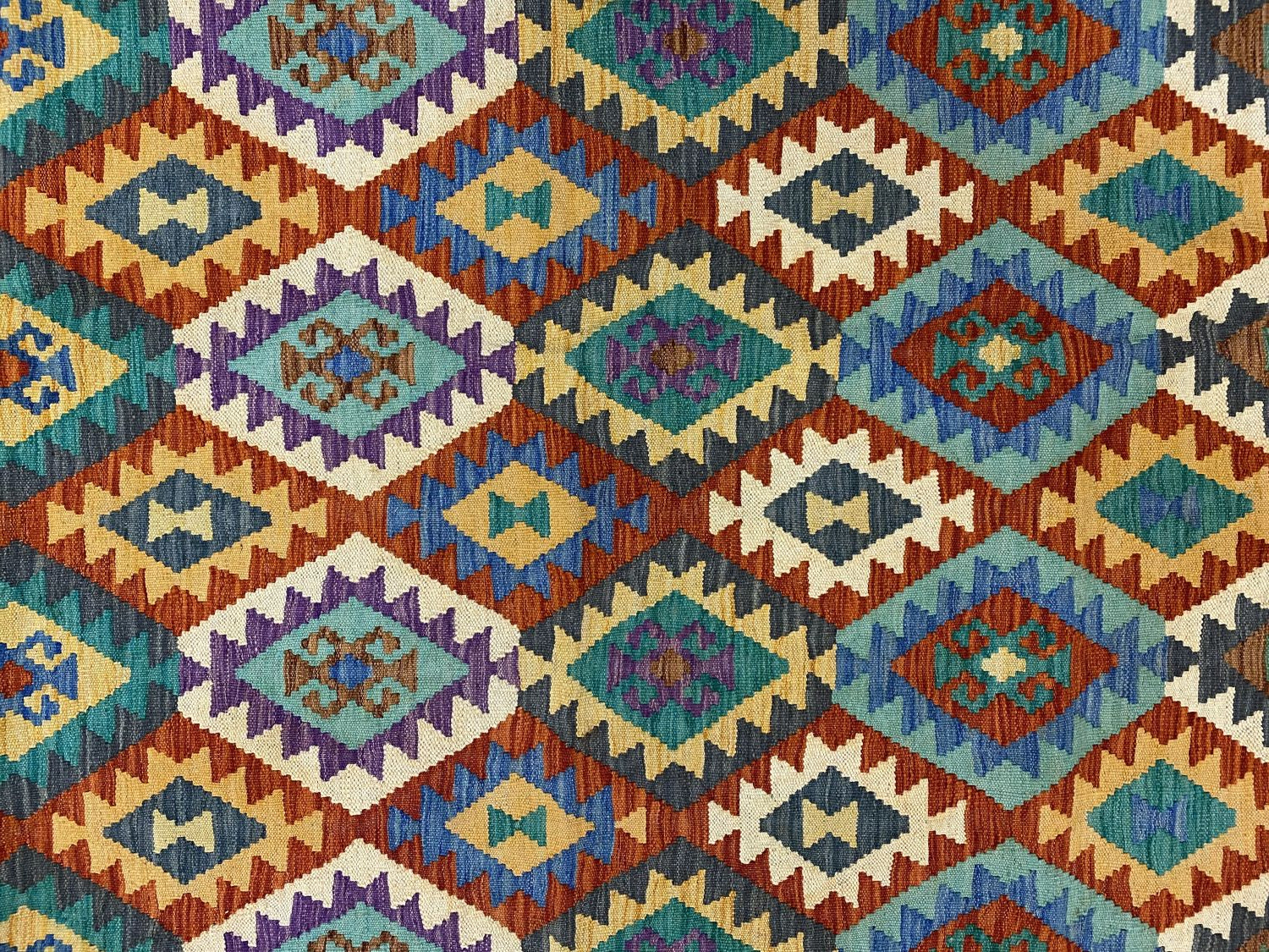 Kleurrijk Tapijt Laagpolig Handgeweven Wollen Vloerkleed - Omid Afghan Kelim 295x209cm