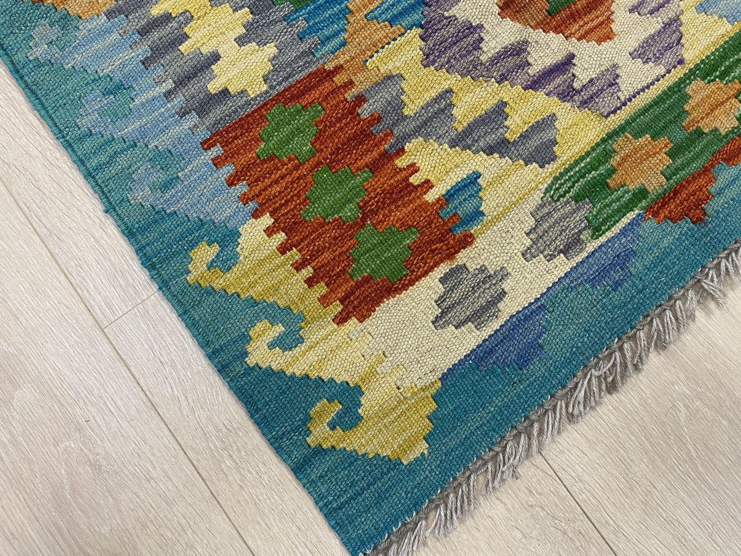 Kleurrijk Tapijt Laagpolig Handgeweven Wollen Vloerkleed - Omid Afghan Kelim 154x103cm