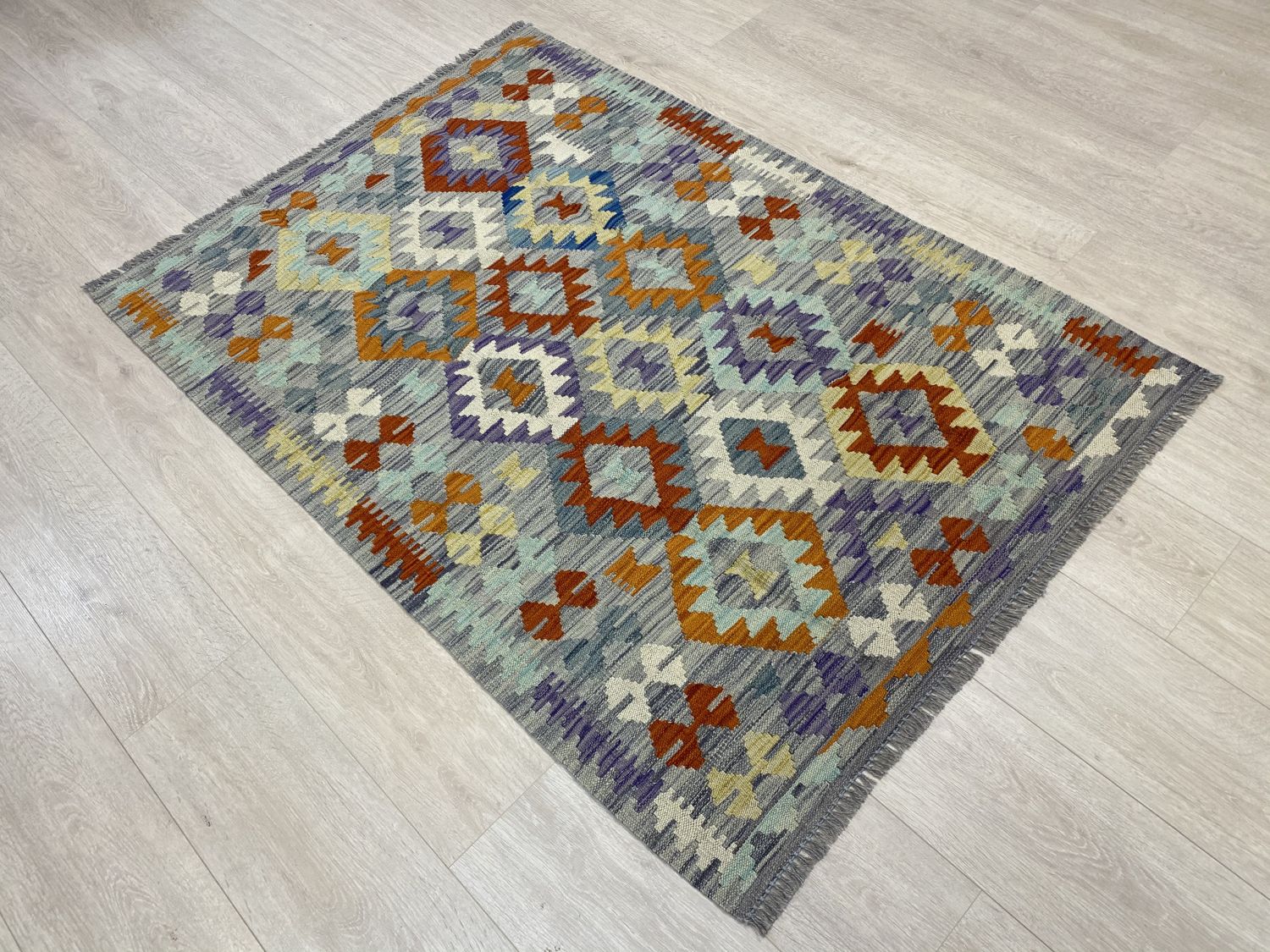 Kleurrijk Tapijt Laagpolig Handgeweven Wollen Vloerkleed - Omid Afghan Kelim 151x104cm