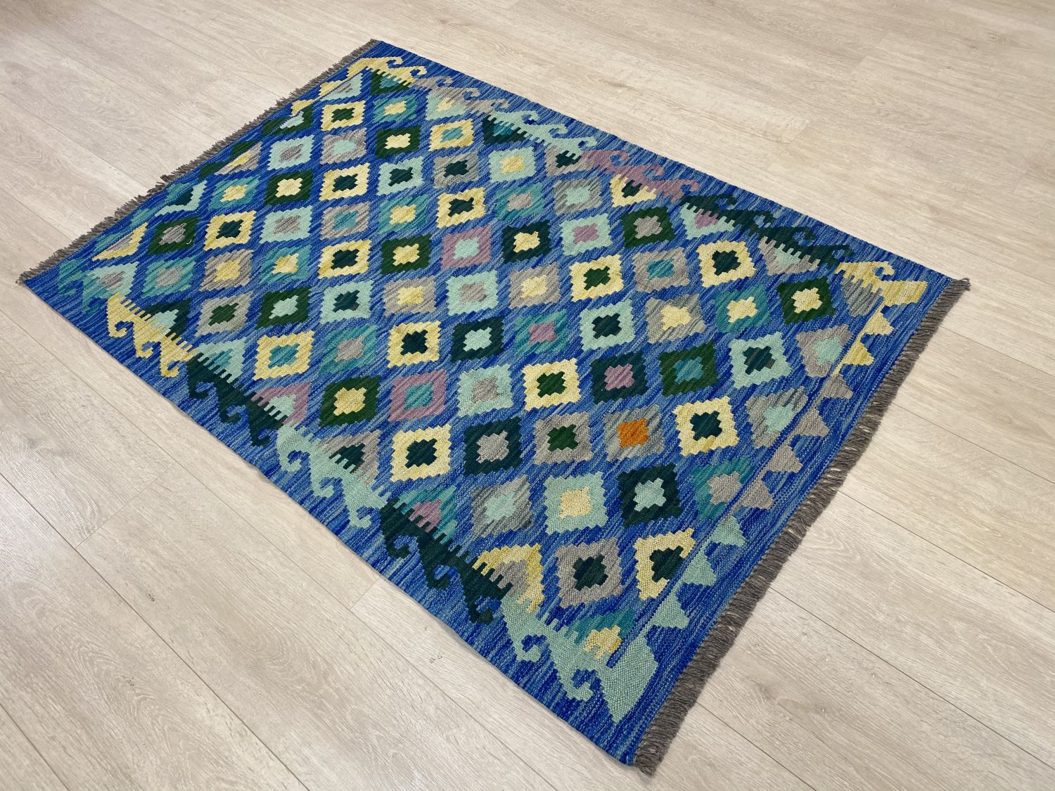 Kleurrijk Tapijt Laagpolig Handgeweven Wollen Vloerkleed - Omid Afghan Kelim 148x104cm