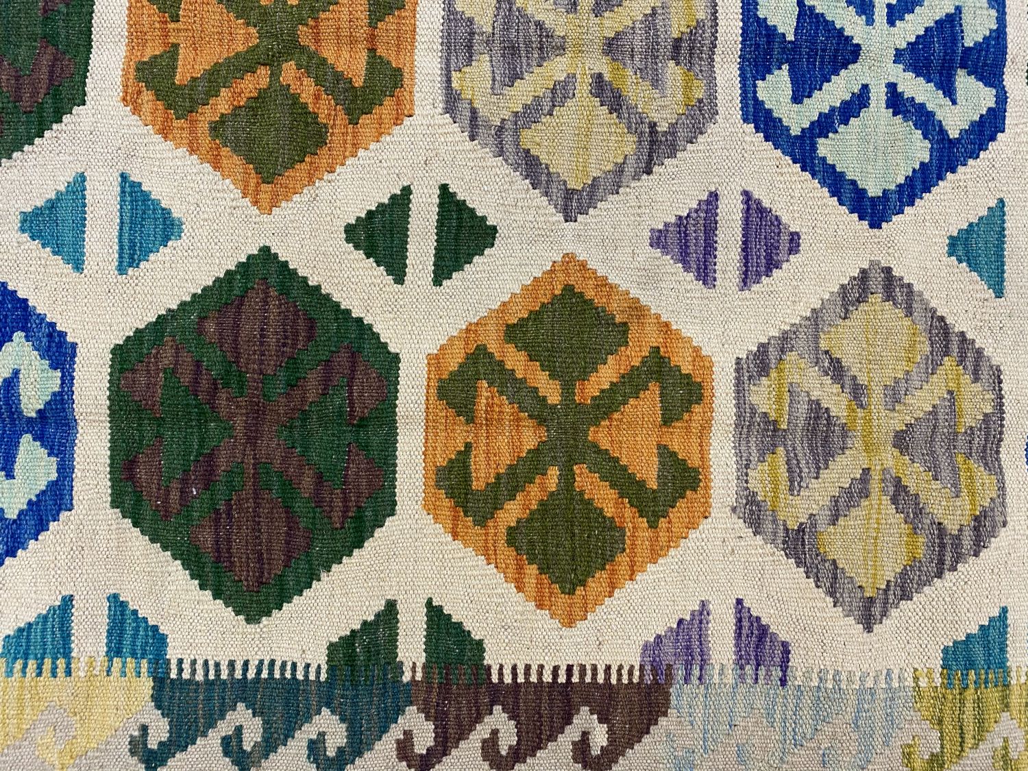 Kleurrijk Tapijt Laagpolig Handgeweven Wollen Vloerkleed - Omid Afghan Kelim 125x80cm