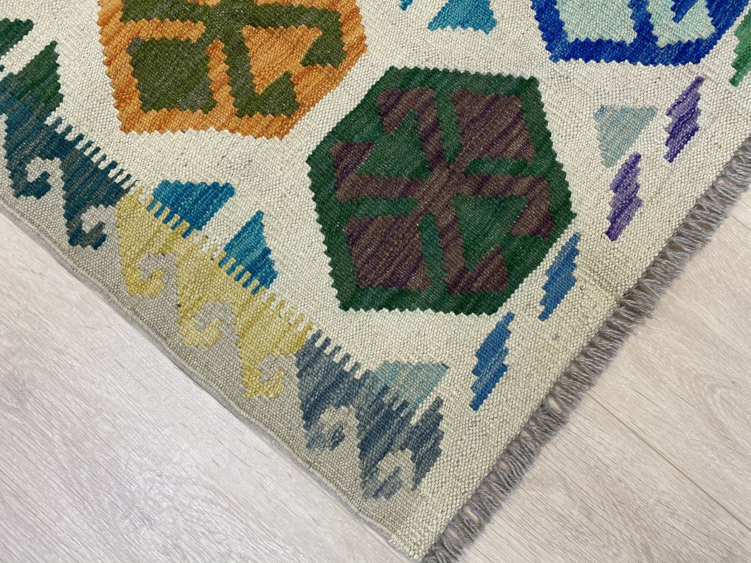 Kleurrijk Tapijt Laagpolig Handgeweven Wollen Vloerkleed - Omid Afghan Kelim 125x80cm