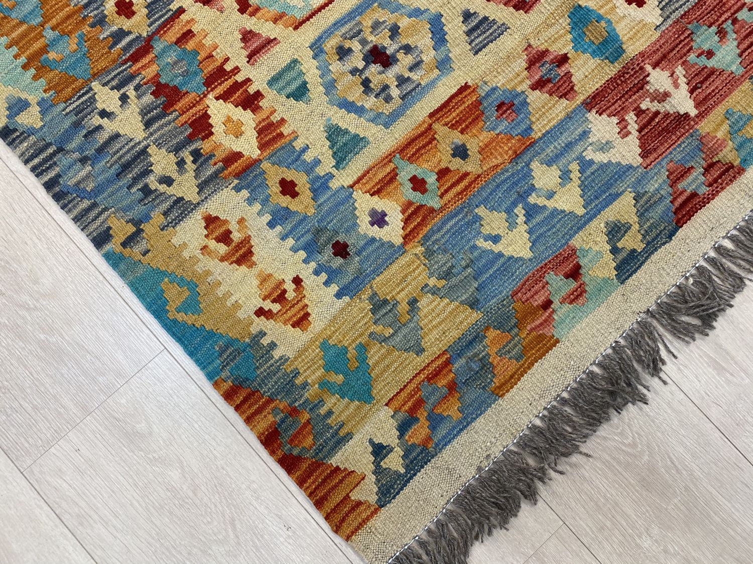 Kleurrijk Tapijt Laagpolig Handgeweven Wollen Vloerkleed - Omid Afghan Kelim 288x184cm