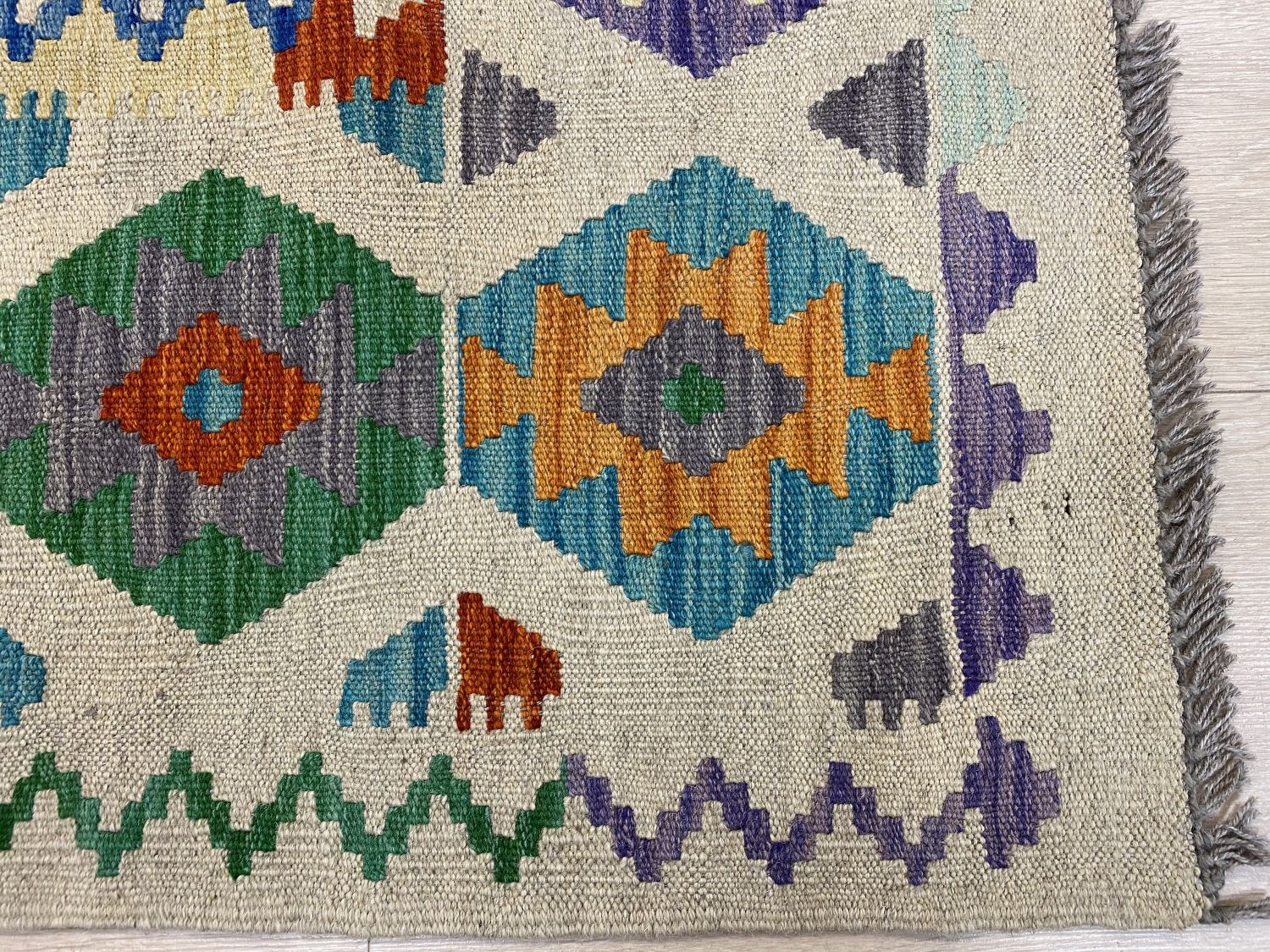 Kleurrijk Tapijt Laagpolig Handgeweven Wollen Vloerkleed - Omid Afghan Kelim 249x171cm