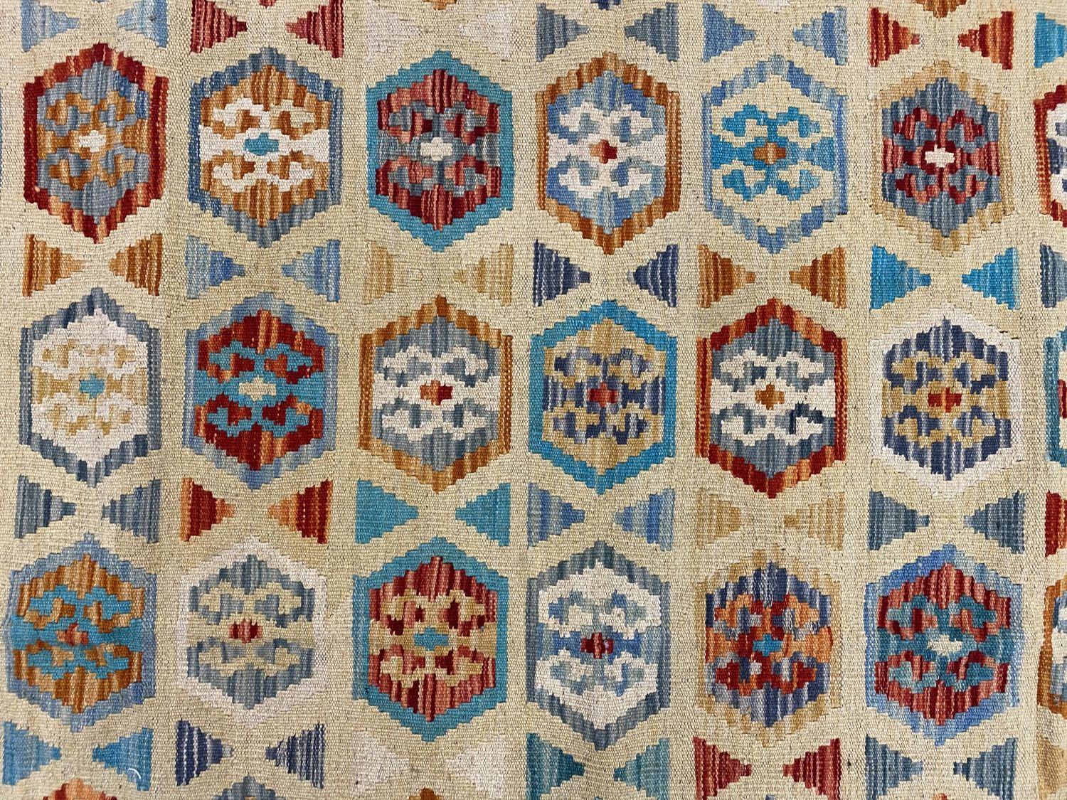 Kleurrijk Tapijt Laagpolig Handgeweven Wollen Vloerkleed - Omid Afghan Kelim 288x184cm