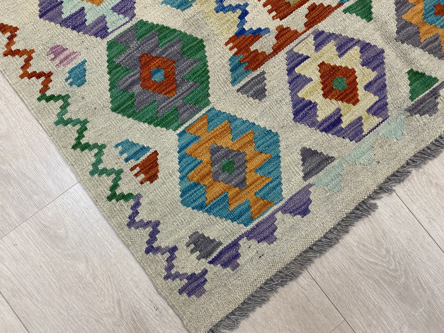 Kleurrijk Tapijt Laagpolig Handgeweven Wollen Vloerkleed - Omid Afghan Kelim 249x171cm