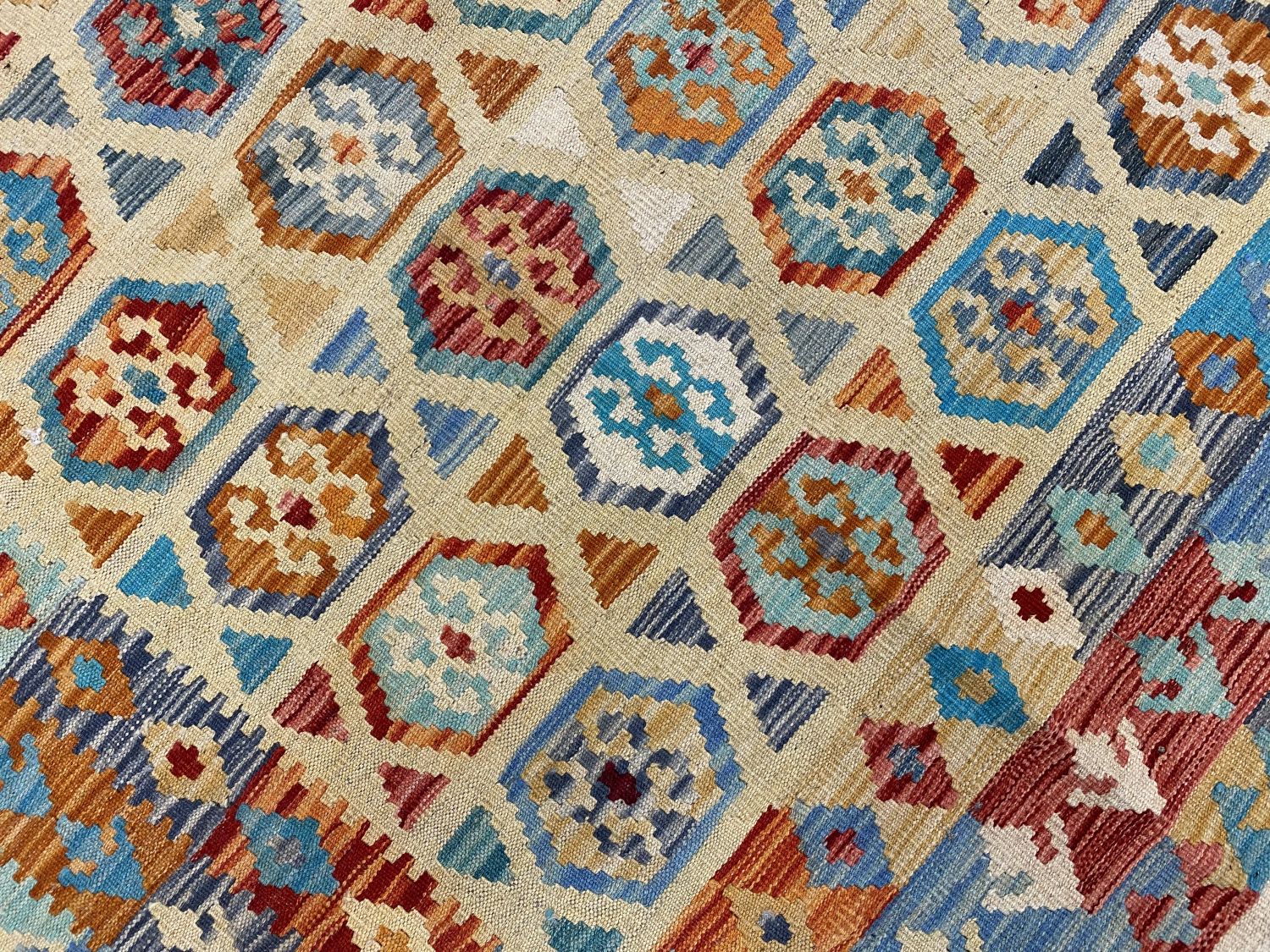 Kleurrijk Tapijt Laagpolig Handgeweven Wollen Vloerkleed - Omid Afghan Kelim 288x184cm