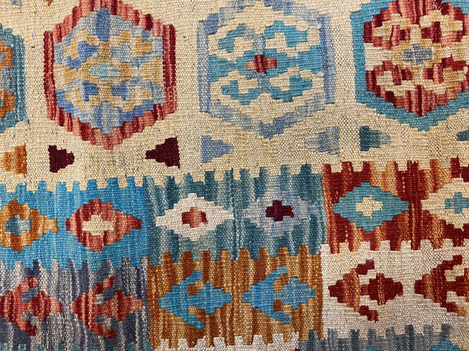 Kleurrijk Tapijt Laagpolig Handgeweven Wollen Vloerkleed - Omid Afghan Kelim 288x184cm