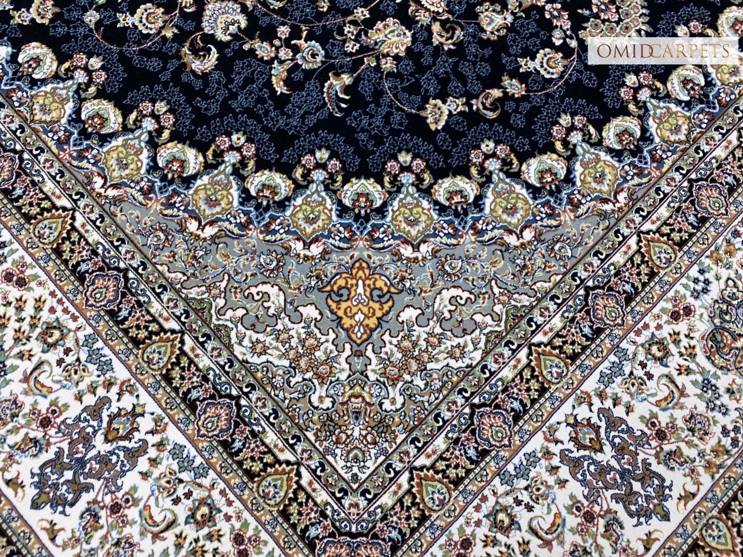 قالین 1200 شانه * Blauw Tapijt Laagpolig Klassiek Vloerkleed - Omid Premium Classic Hand Look - 3 Miljoen punten/m²