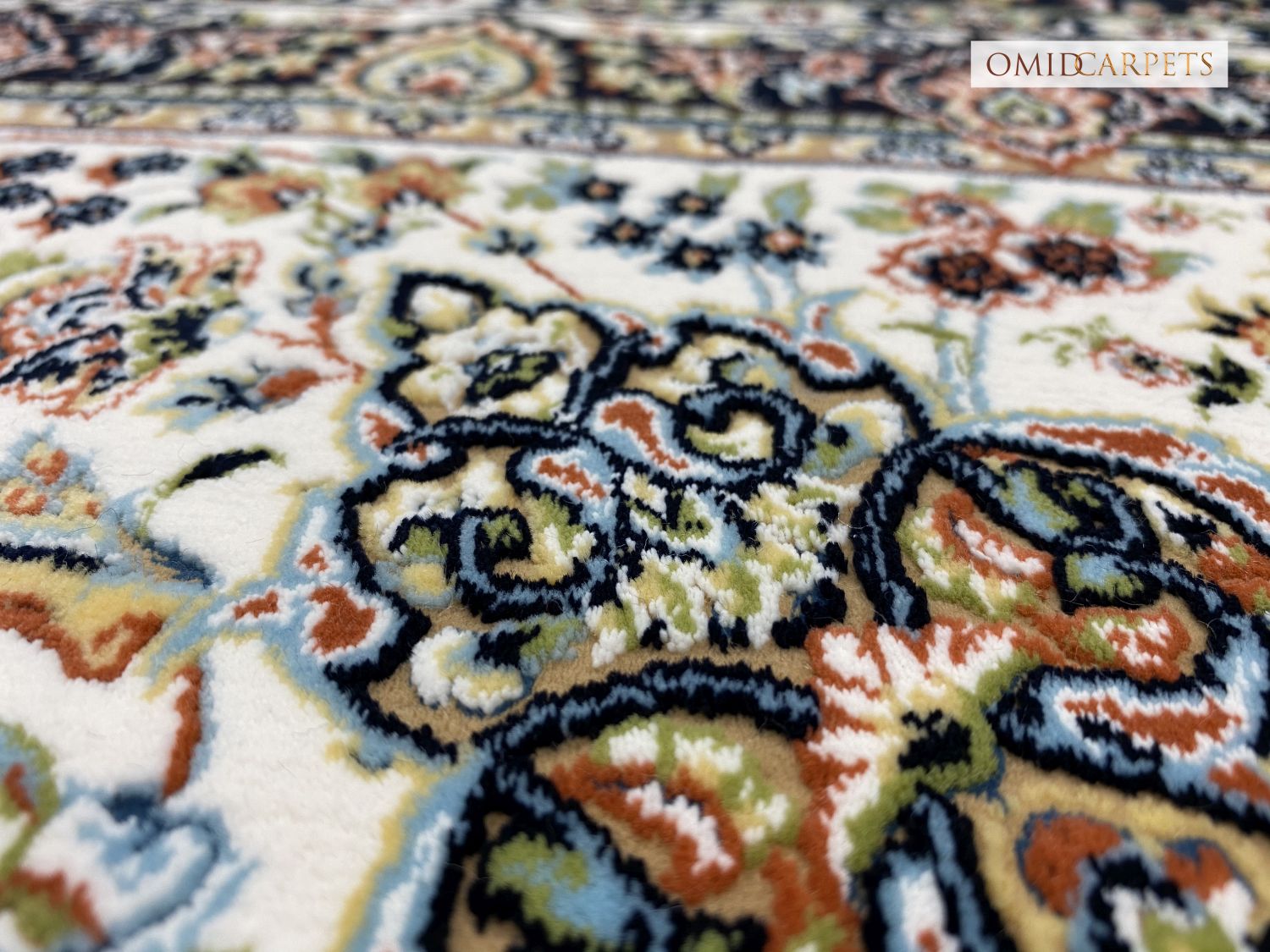 قالین 1200 شانه * Blauw Tapijt Laagpolig Klassiek Vloerkleed - Omid Premium Classic Hand Look - 3 Miljoen punten/m²