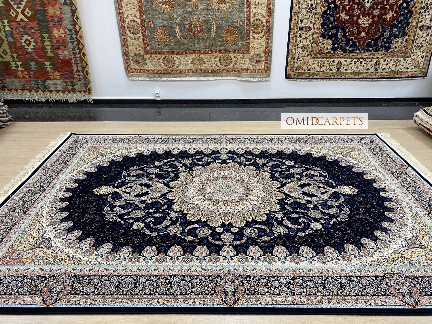قالین 1200 شانه * Blauw Tapijt Laagpolig Klassiek Vloerkleed - Omid Premium Classic Hand Look - 3 Miljoen punten/m²