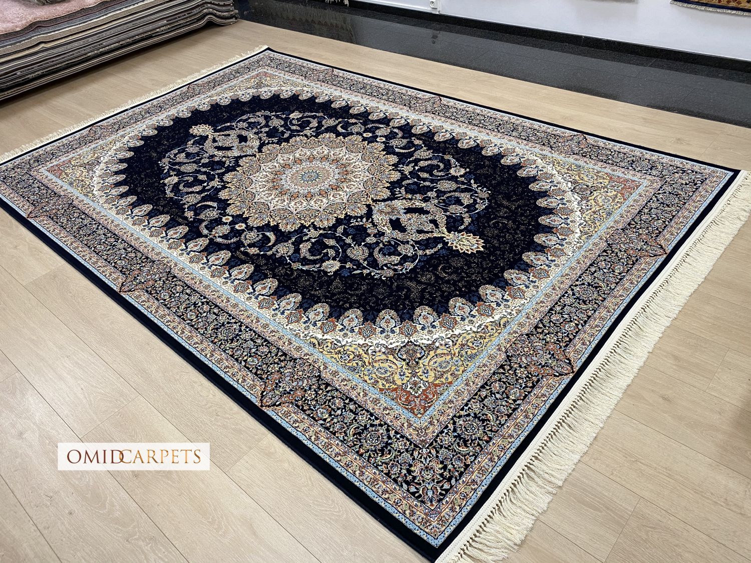 قالین 1200 شانه * Blauw Tapijt Laagpolig Klassiek Vloerkleed - Omid Premium Classic Hand Look - 3 Miljoen punten/m²