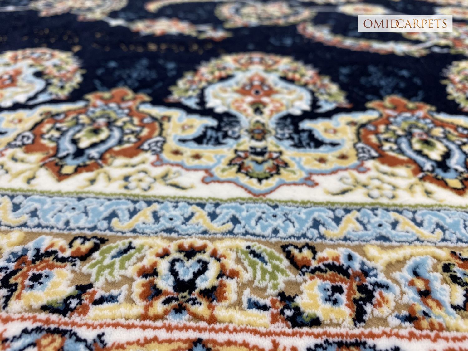 قالین 1200 شانه * Blauw Tapijt Laagpolig Klassiek Vloerkleed - Omid Premium Classic Hand Look - 3 Miljoen punten/m²