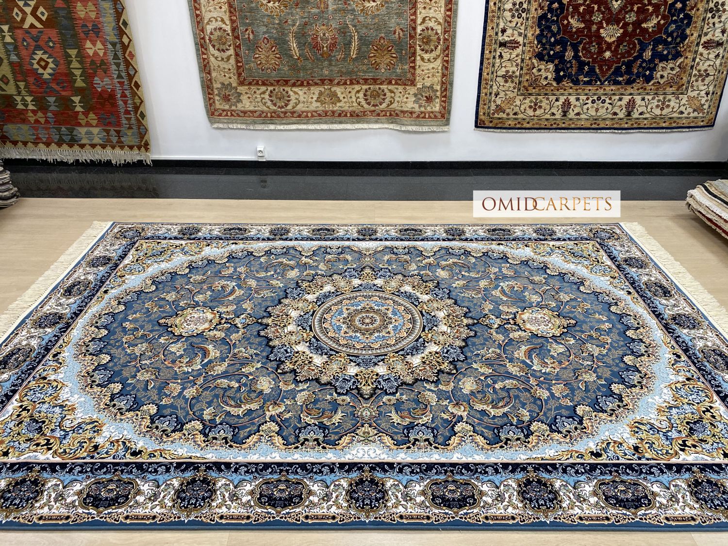 قالین 1200 شانه * Blauw Tapijt Laagpolig Klassiek Vloerkleed - Omid Premium Classic Hand Look - 3 Miljoen punten/m²