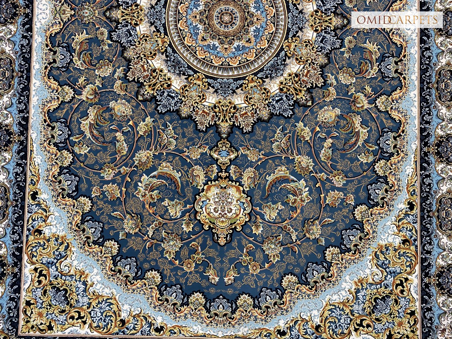 قالین 1200 شانه * Blauw Tapijt Laagpolig Klassiek Vloerkleed - Omid Premium Classic Hand Look - 3 Miljoen punten/m²