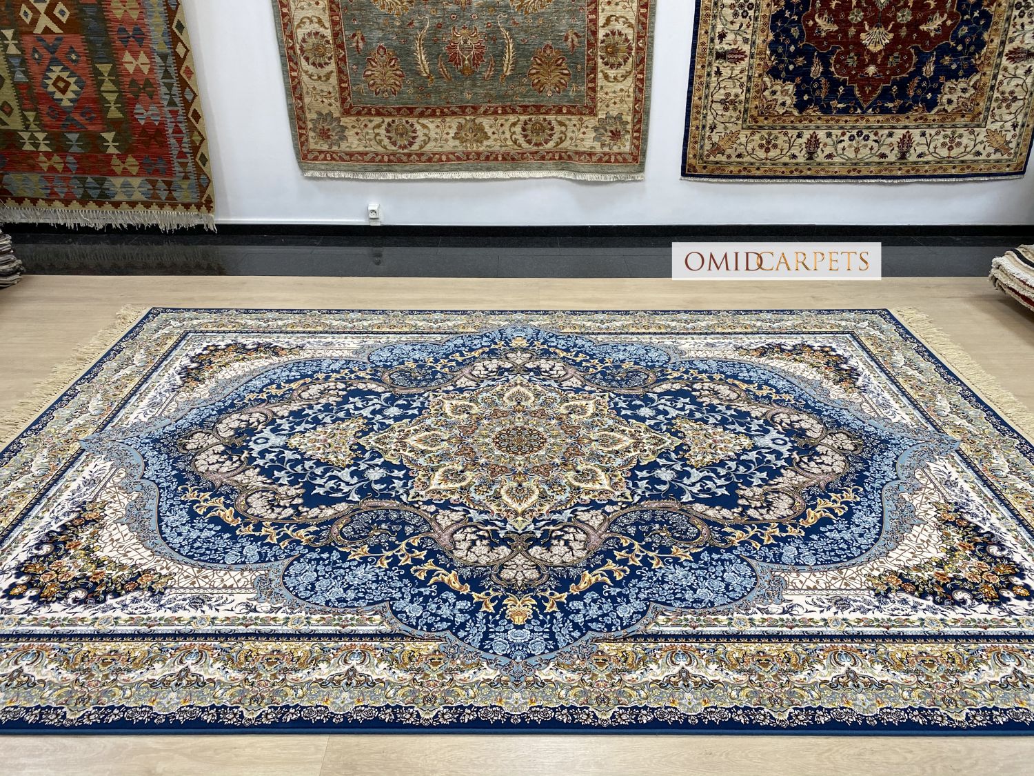 قالین 1200 شانه * Blauw Tapijt Laagpolig Klassiek Vloerkleed - Omid Premium Classic Hand Look - 3 Miljoen punten/m²