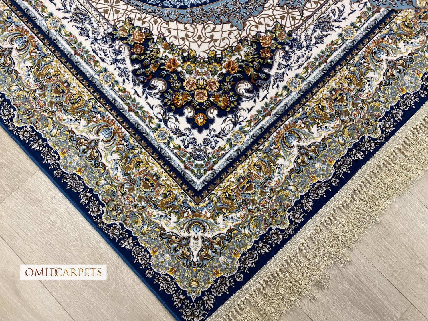 قالین 1200 شانه * Blauw Tapijt Laagpolig Klassiek Vloerkleed - Omid Premium Classic Hand Look - 3 Miljoen punten/m²