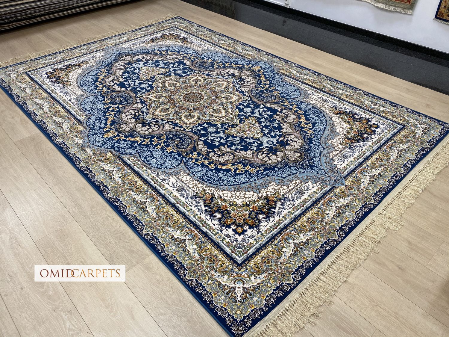 قالین 1200 شانه * Blauw Tapijt Laagpolig Klassiek Vloerkleed - Omid Premium Classic Hand Look - 3 Miljoen punten/m²