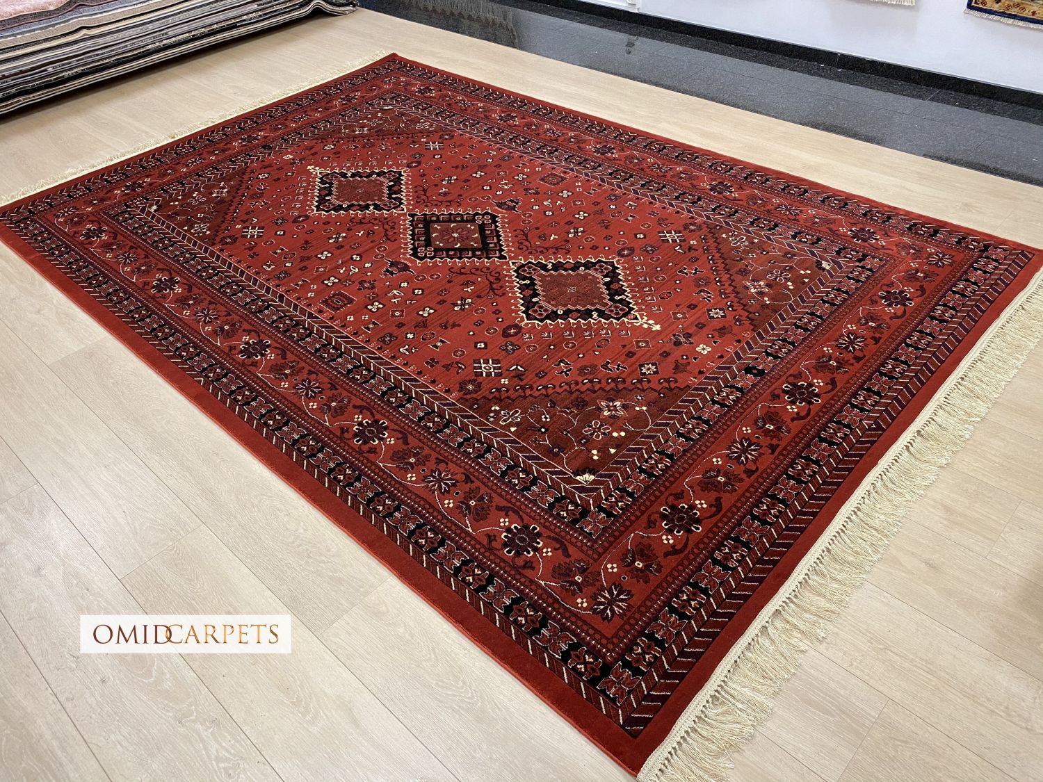 Rood Tapijt Laagpolig Klassiek Vloerkleed - Omid Premium Classic Hand Look - 1,5 Miljoen punten/m²