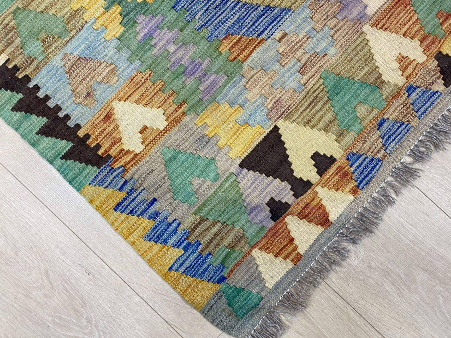 Kleurrijk Tapijt Laagpolig Handgeweven Wollen Vloerkleed - Omid Afghan Kelim 294x191cm