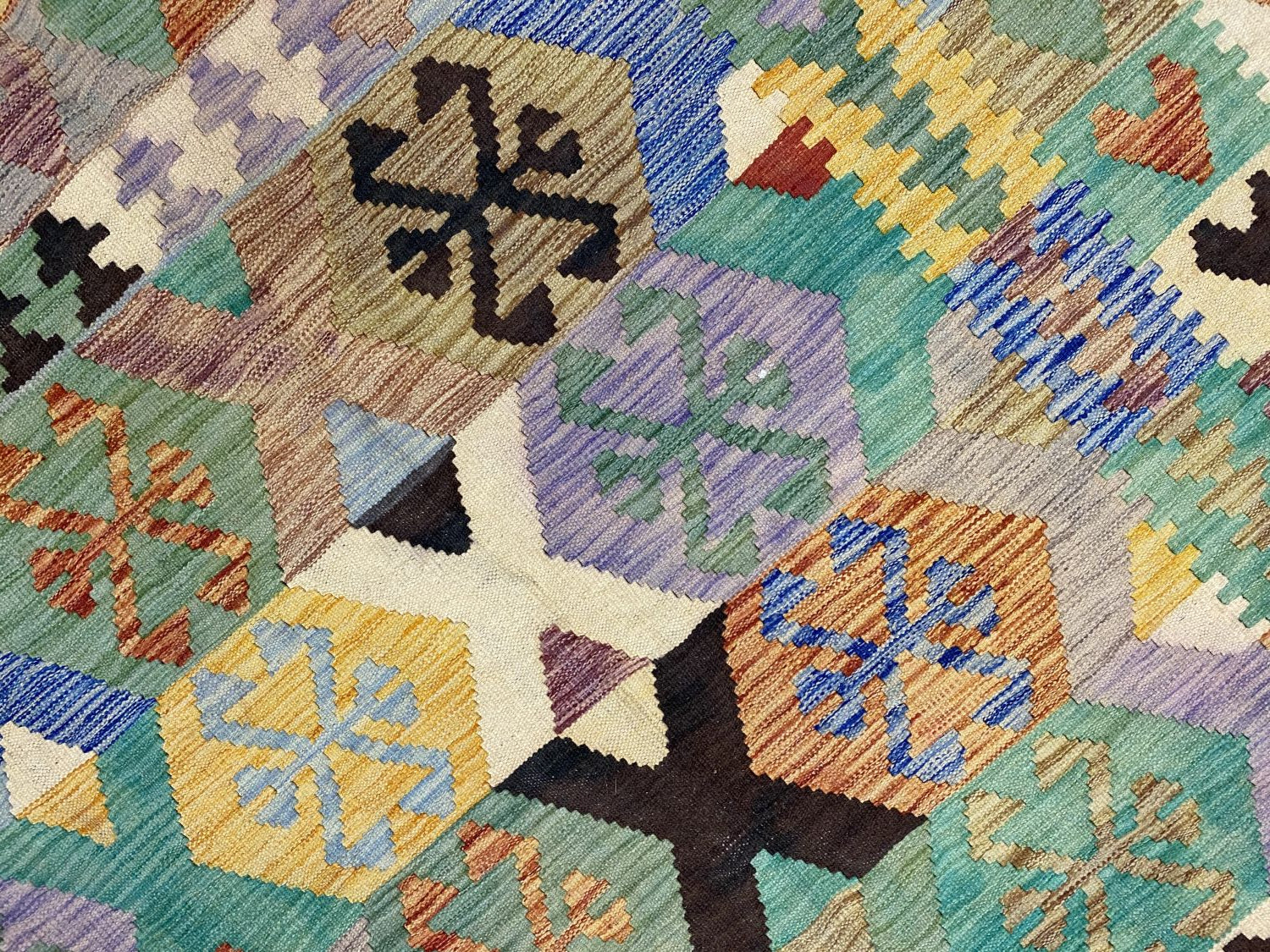 Kleurrijk Tapijt Laagpolig Handgeweven Wollen Vloerkleed - Omid Afghan Kelim 294x191cm