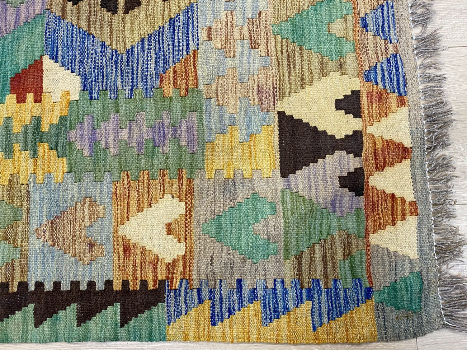 Kleurrijk Tapijt Laagpolig Handgeweven Wollen Vloerkleed - Omid Afghan Kelim 294x191cm