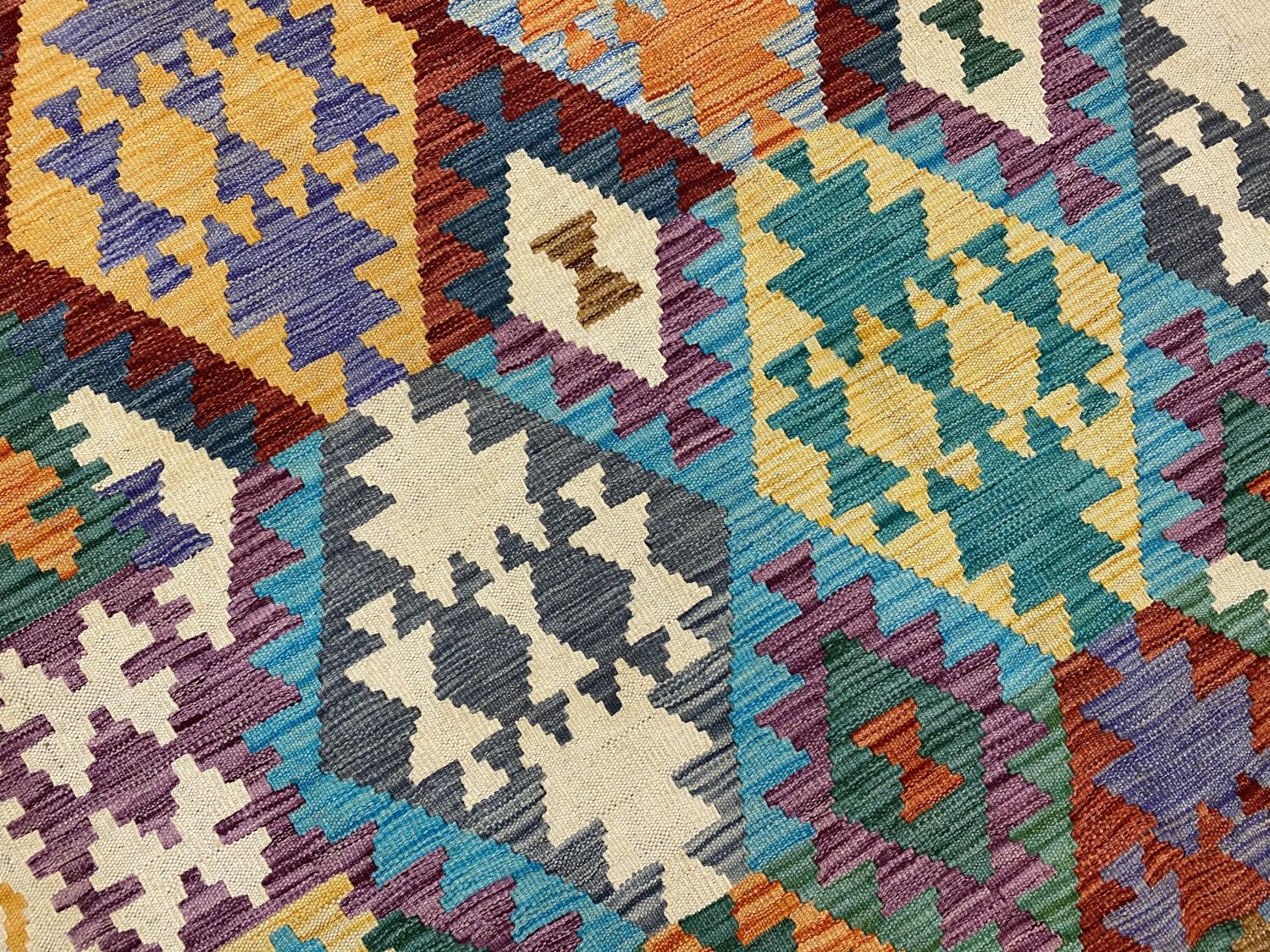 Kleurrijk Tapijt Laagpolig Handgeweven Wollen Vloerkleed - Omid Afghan Kelim 295x193cm