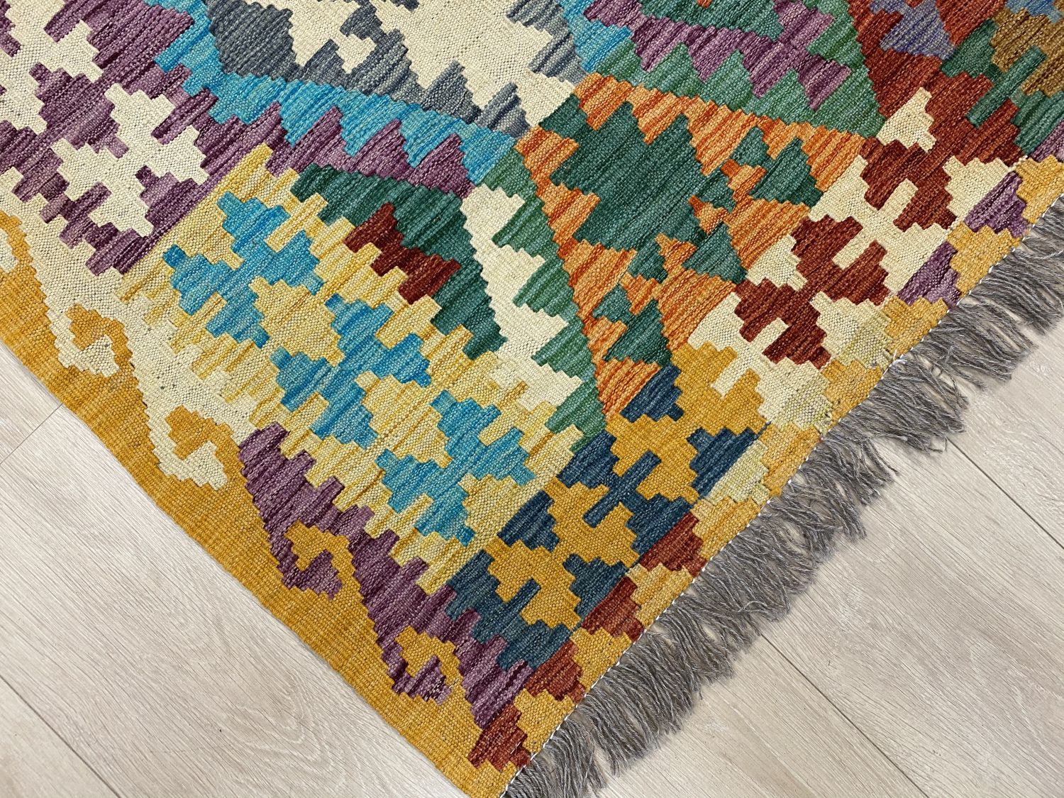 Kleurrijk Tapijt Laagpolig Handgeweven Wollen Vloerkleed - Omid Afghan Kelim 295x193cm