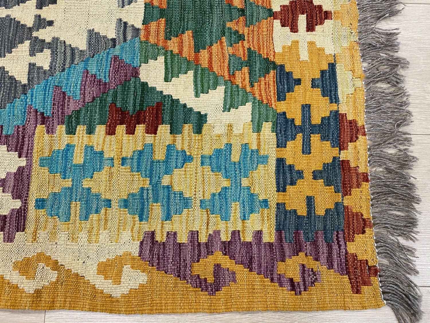 Kleurrijk Tapijt Laagpolig Handgeweven Wollen Vloerkleed - Omid Afghan Kelim 295x193cm