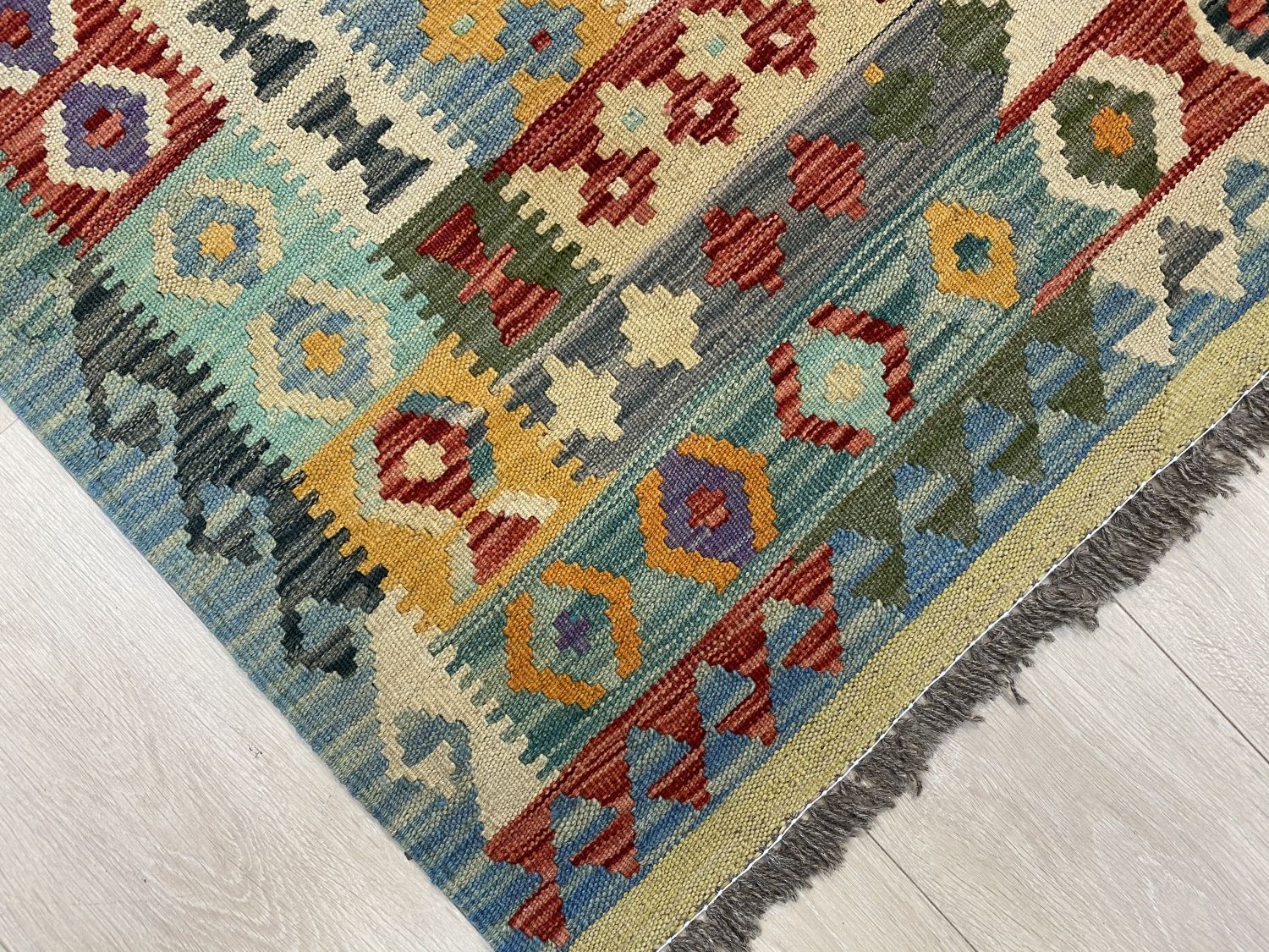 Kleurrijk Tapijt Laagpolig Handgeweven Wollen Vloerkleed - Omid Afghan Kelim 305x200cm