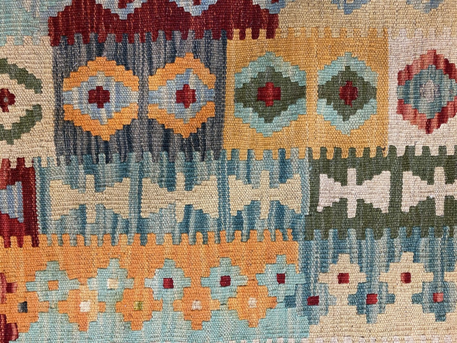 Kleurrijk Tapijt Laagpolig Handgeweven Wollen Vloerkleed - Omid Afghan Kelim 305x200cm