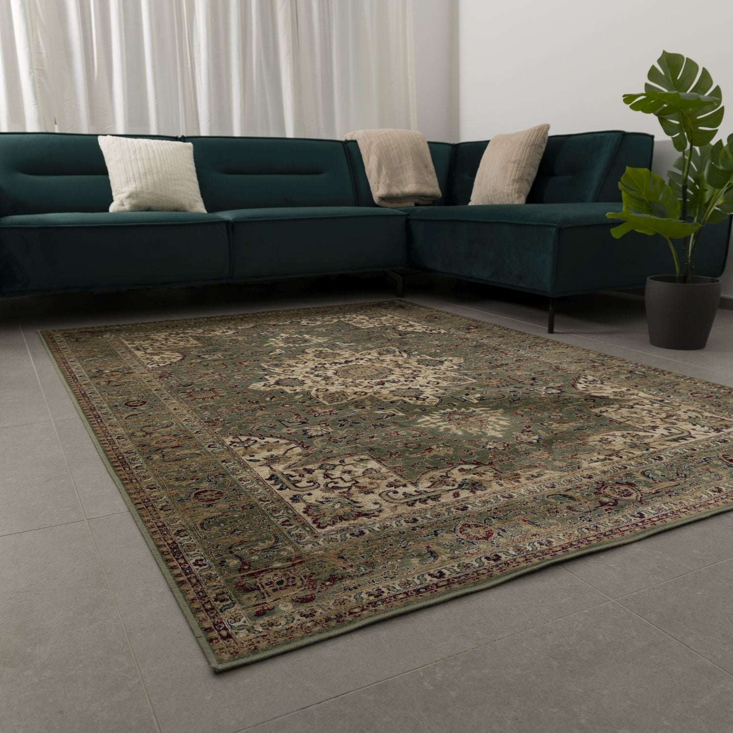 Dun Vloerkleed met Anti-Slip Groen Laagpolig Tapijt Omid Vintage