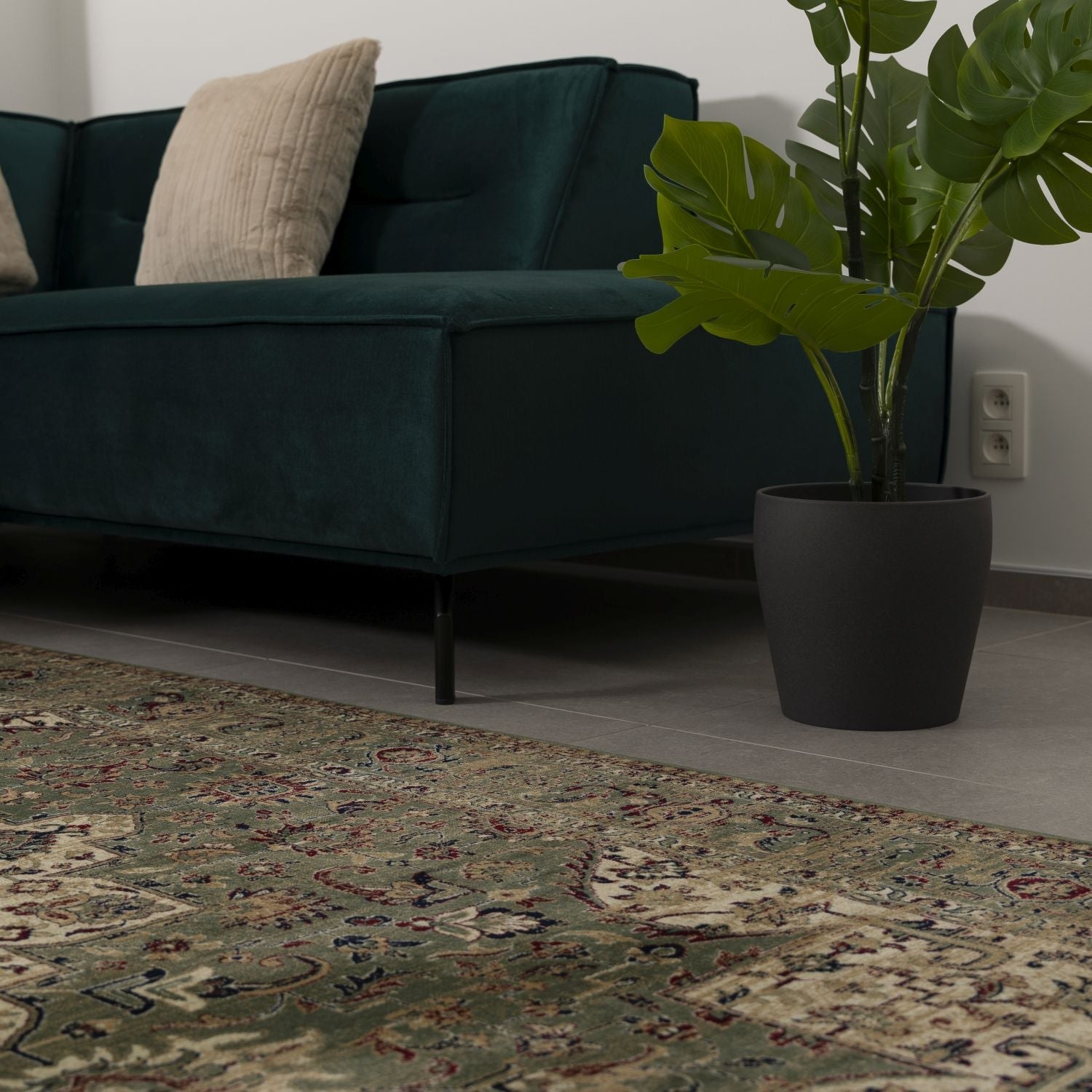 Dun Vloerkleed met Anti-Slip Groen Laagpolig Tapijt Omid Vintage