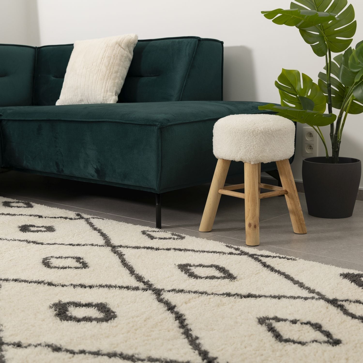 Crème Hoogpolig Vloerkleed Omid Belgian Soft Scandinavisch Wasbaar Tapijt