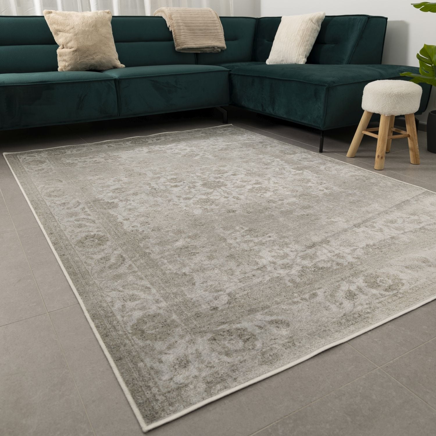 Dun Vloerkleed met Anti-Slip Grijs Laagpolig Tapijt Omid Vintage
