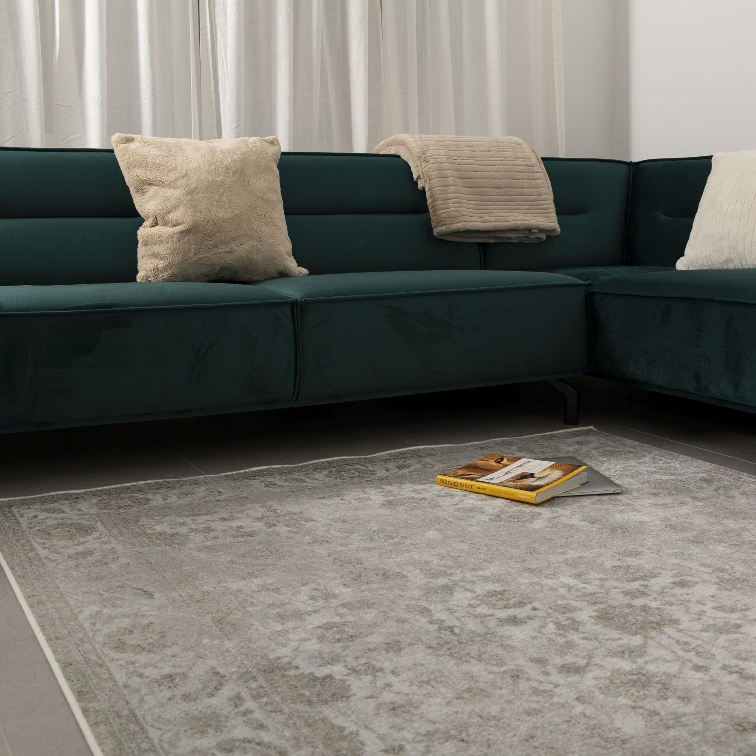 Dun Vloerkleed met Anti-Slip Grijs Laagpolig Tapijt Omid Vintage