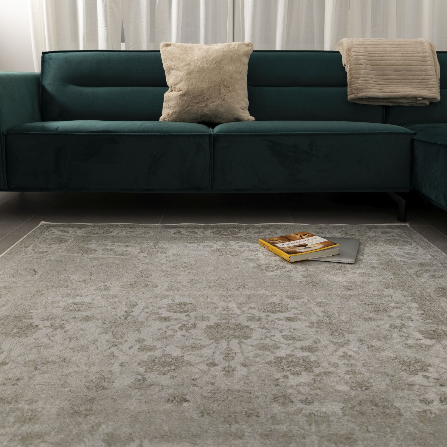 Dun Vloerkleed met Anti-Slip Grijs Laagpolig Tapijt Omid Vintage