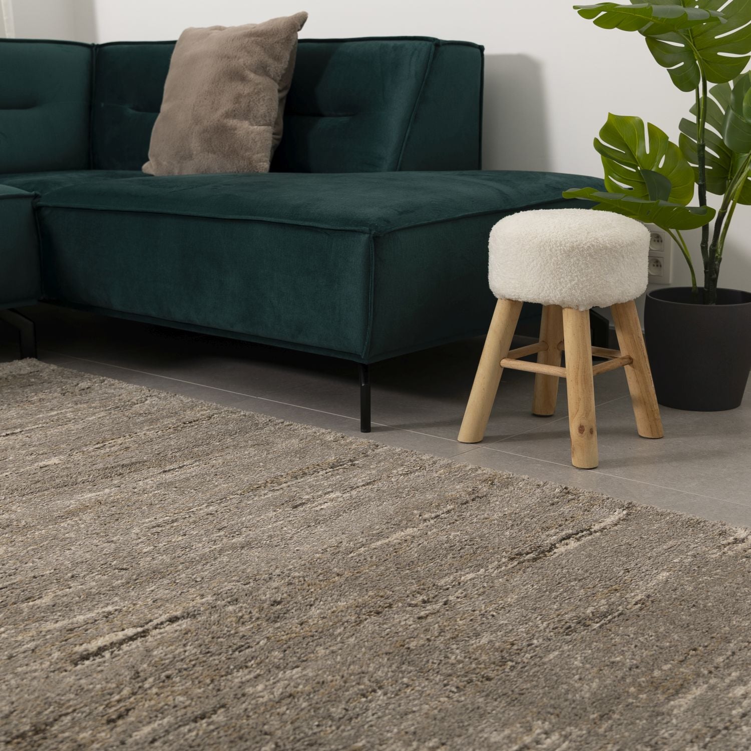 Grijs met Beige Tapijt Dik Kwaliteitsvol Laagpolig Vloerkleed Omid Belgian Premium Scandinavisch Berber Design