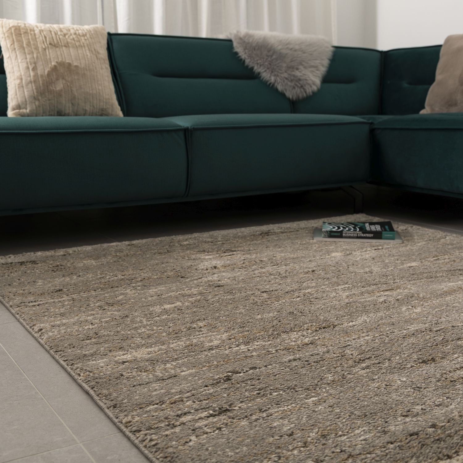 Grijs met Beige Tapijt Dik Kwaliteitsvol Laagpolig Vloerkleed Omid Belgian Premium Scandinavisch Berber Design