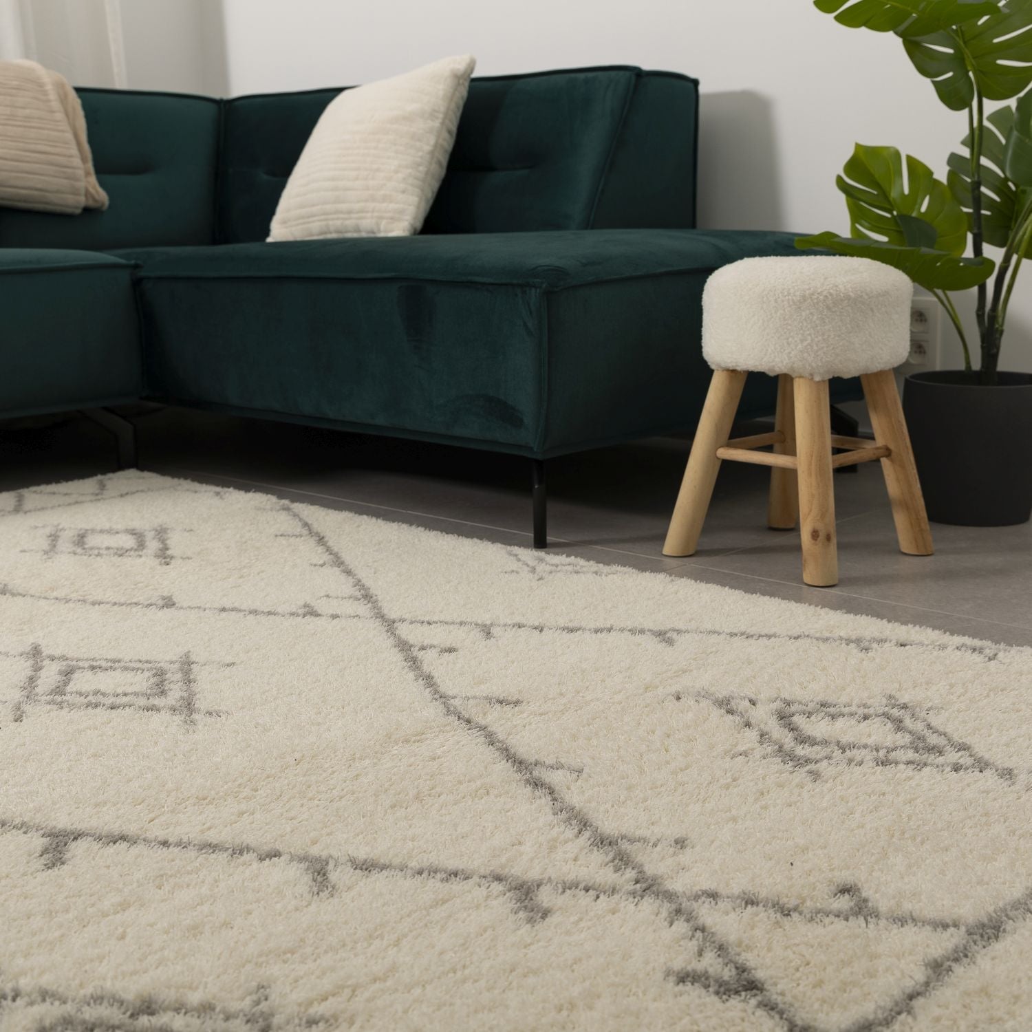 Crème Hoogpolig Vloerkleed Omid Belgian Soft Scandinavisch Wasbaar Tapijt