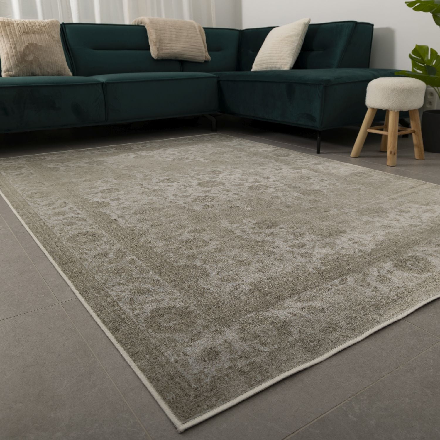 Dun Vloerkleed met Anti-Slip Beige Laagpolig Tapijt Omid Vintage