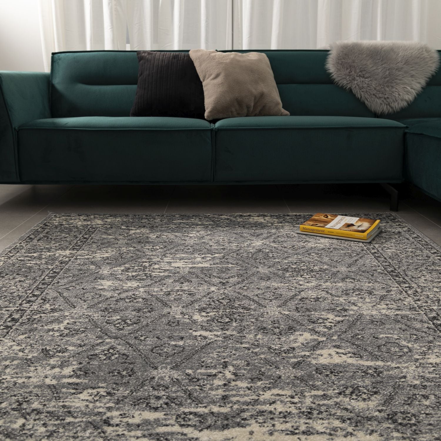 Grijs Tapijt Laagpolig Vloerkleed Omid Modern Belgian Vintage