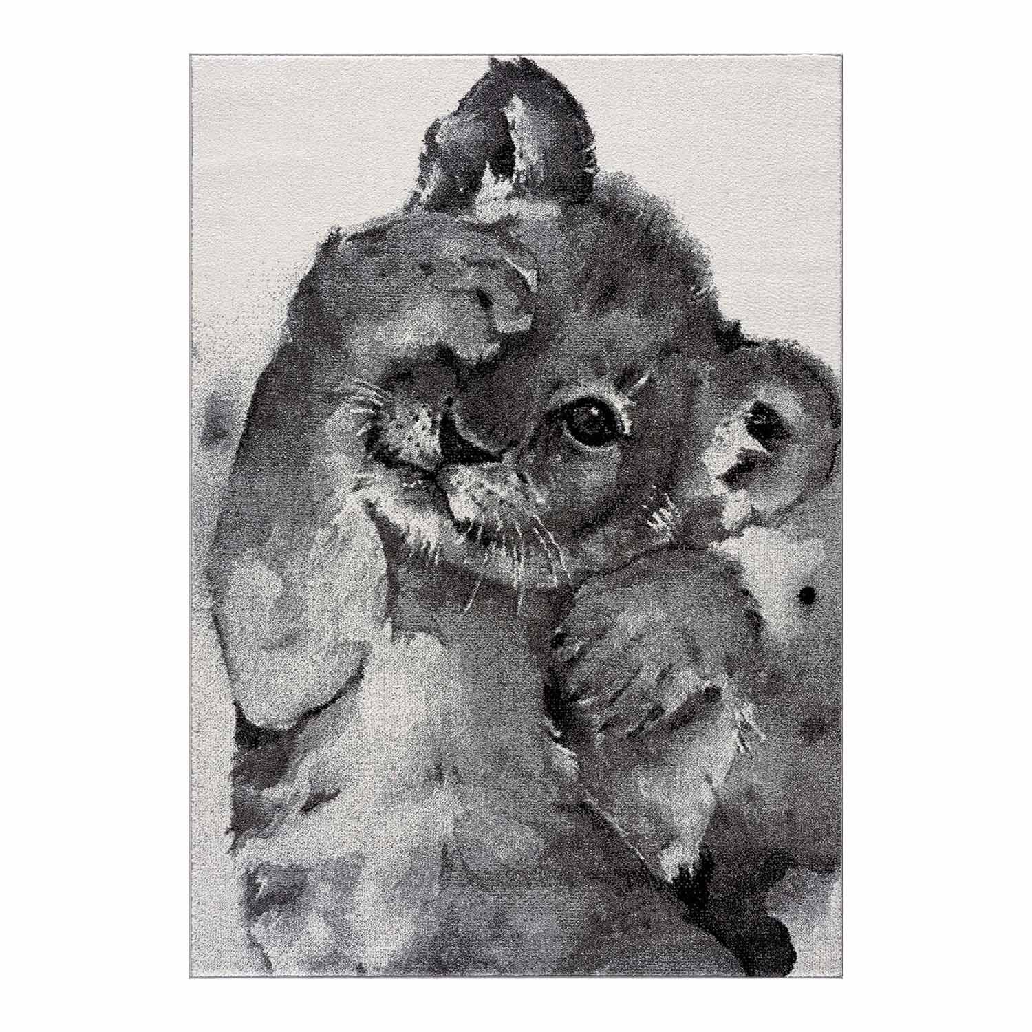 Kindertapijt Omid Leeuwtje Grijs Vloerkleed