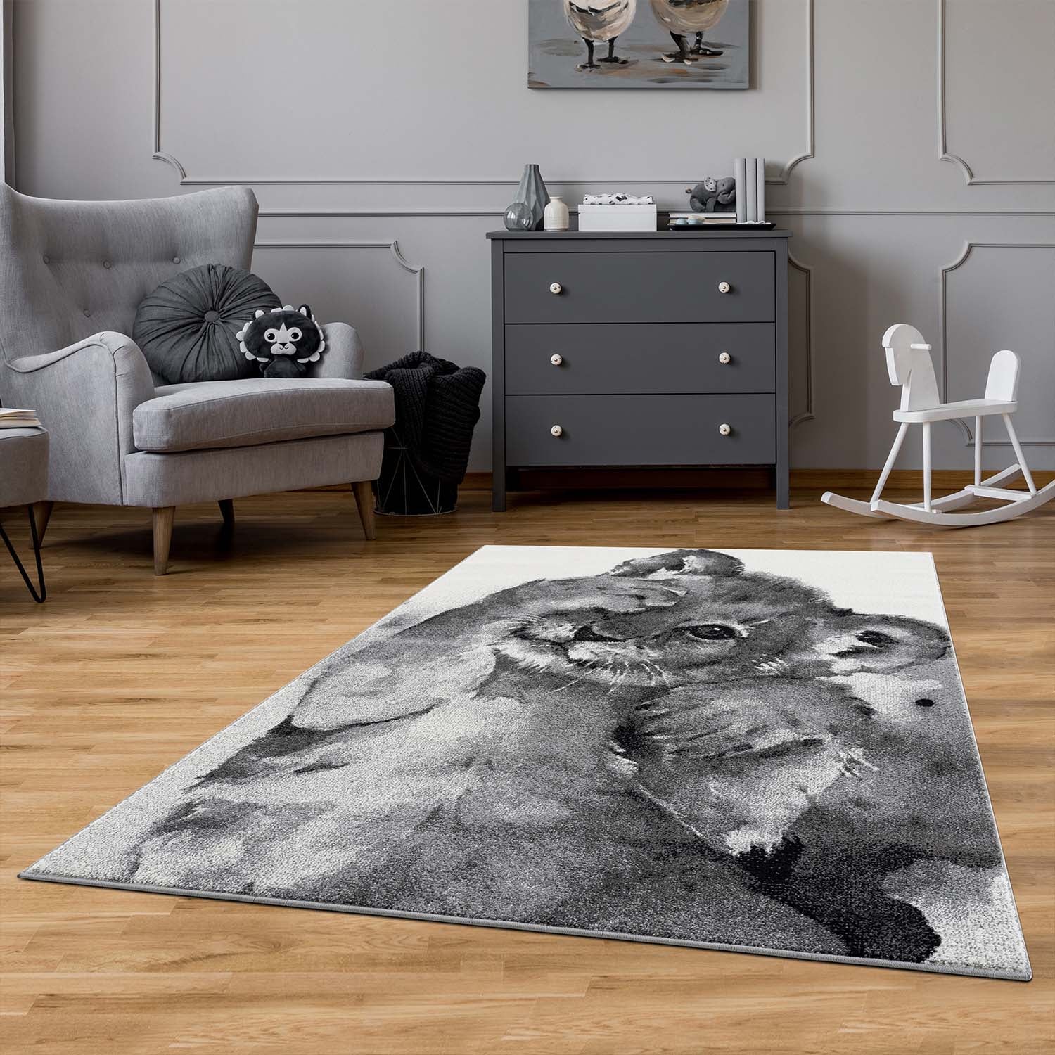 Kindertapijt Omid Leeuwtje Grijs Vloerkleed