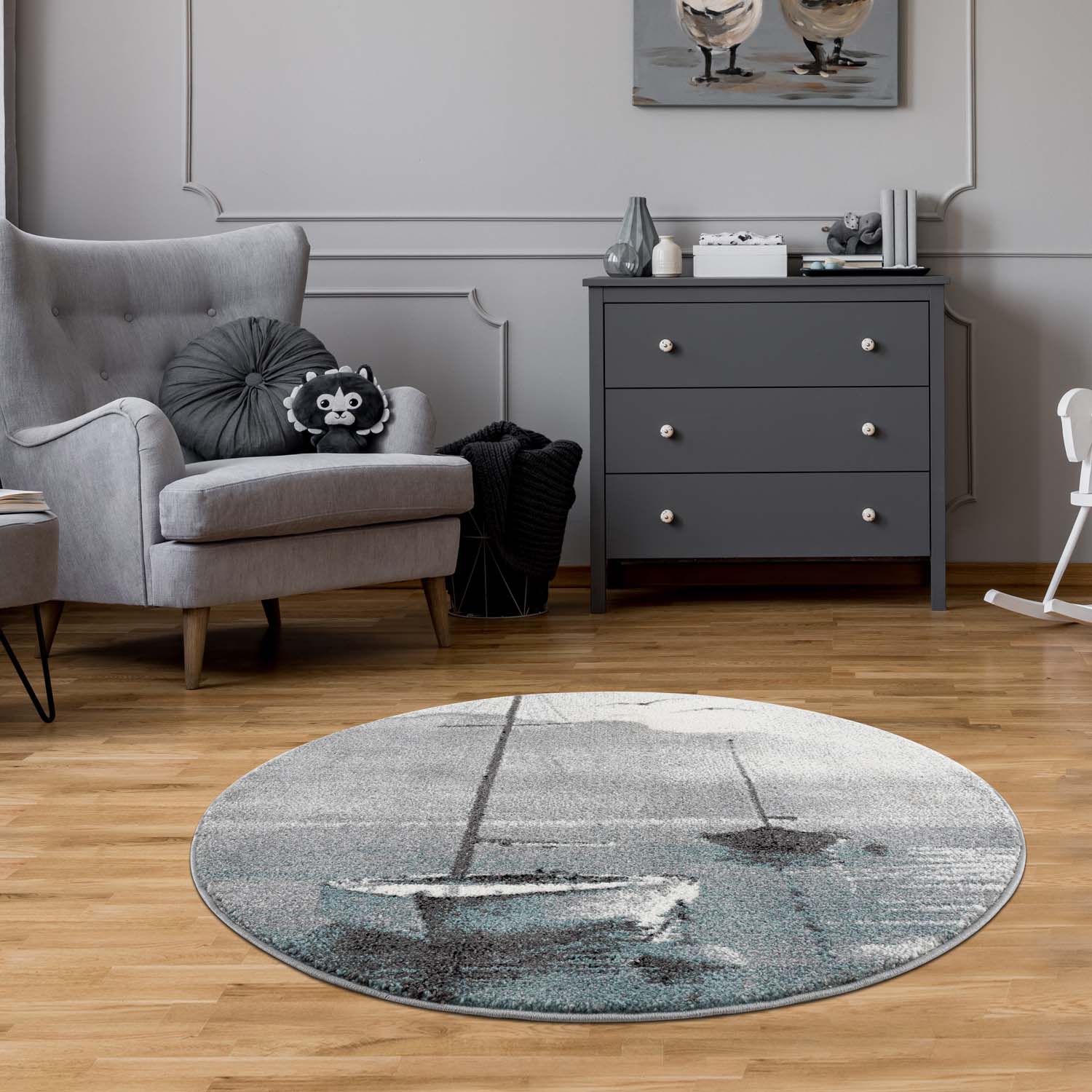 Kindertapijt Omid Bootje Blauw Vloerkleed