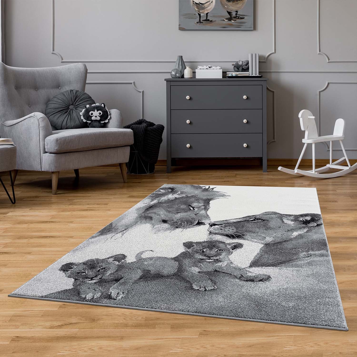 Kindertapijt Omid Leeuwtjes Grijs Vloerkleed
