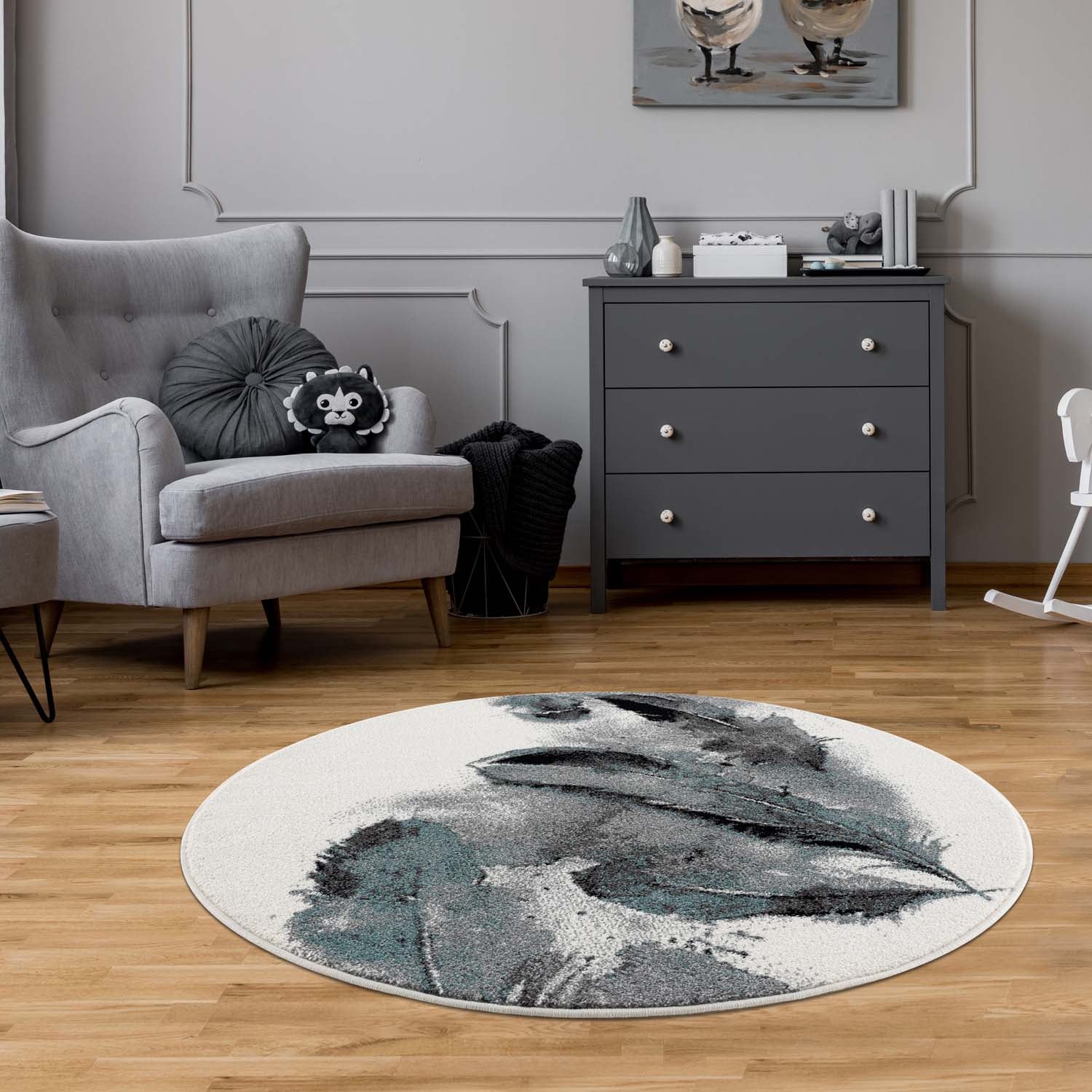 Kindertapijt Omid Veertjes Blauw Vloerkleed