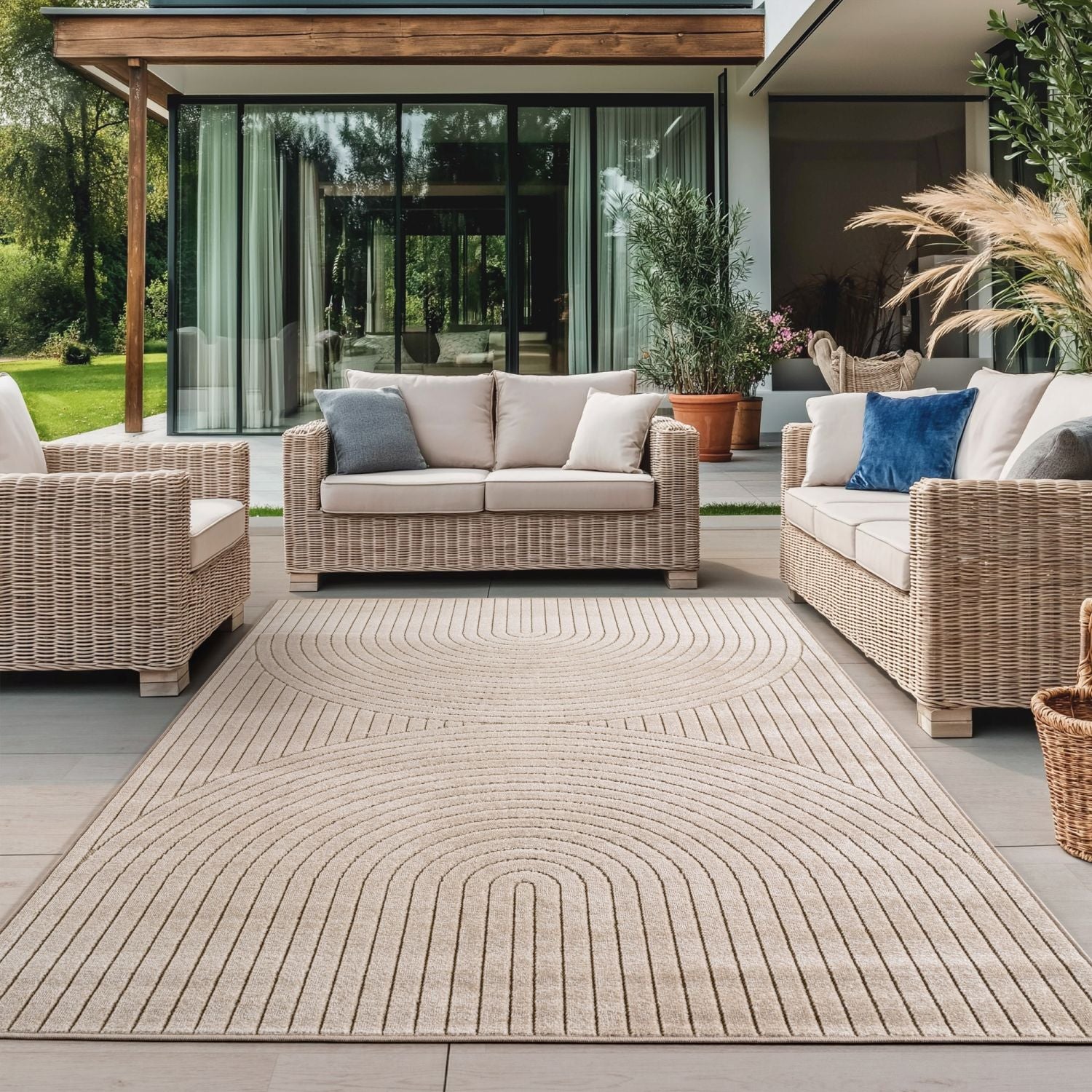 Beige Tapijt Laagpolig Vloerkleed Indoor/Outdoor Japandi Stijl