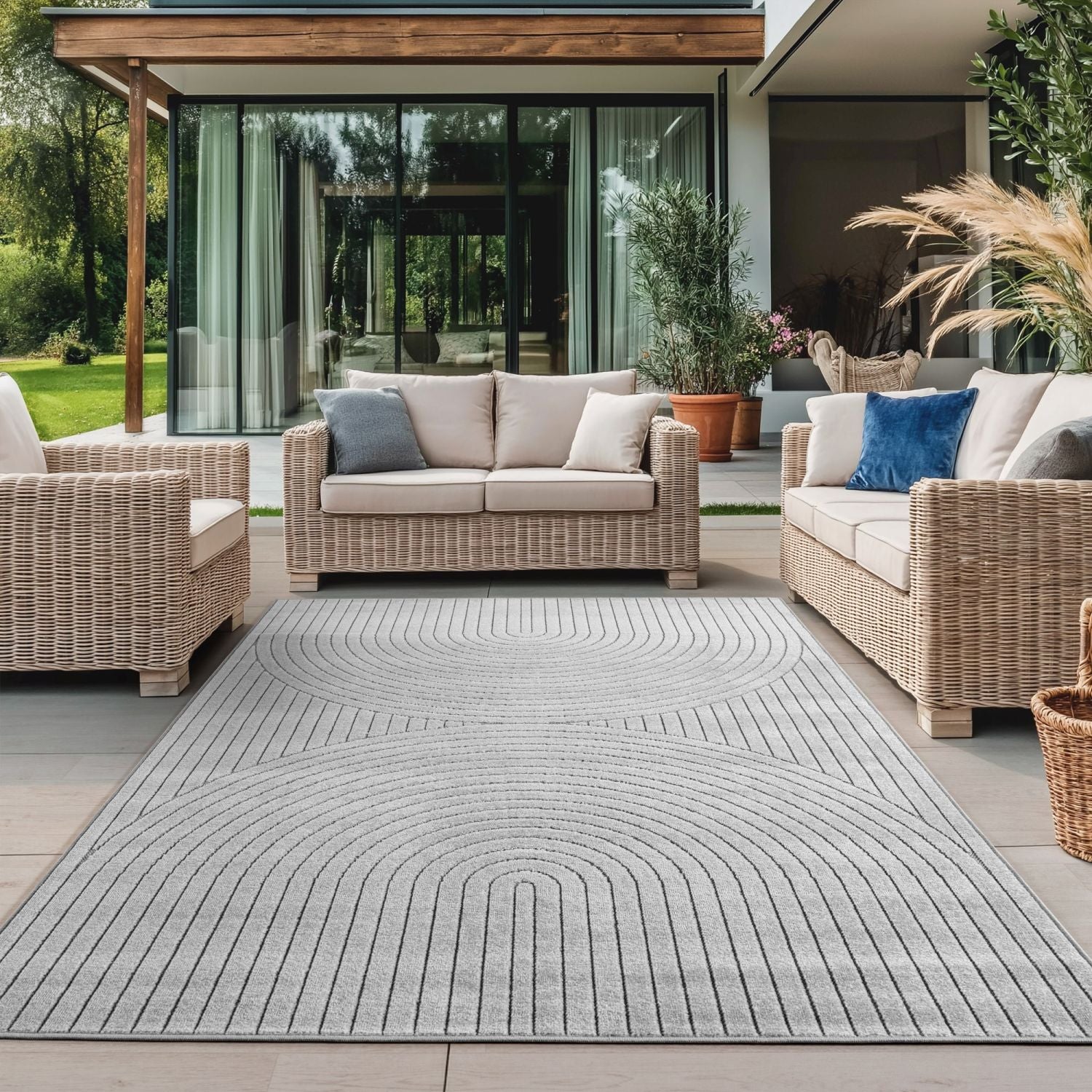 Grijs Tapijt Laagpolig Vloerkleed Indoor/Outdoor Japandi Stijl