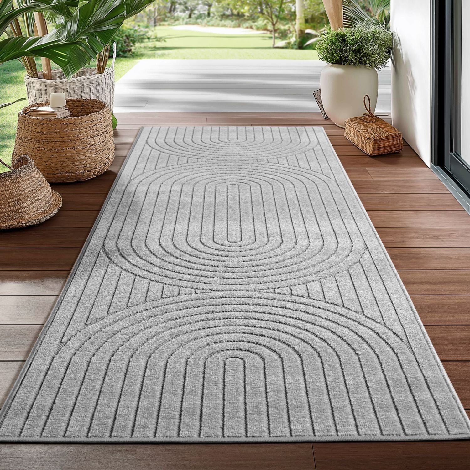 Grijs Tapijt Laagpolig Vloerkleed Indoor/Outdoor Japandi Stijl